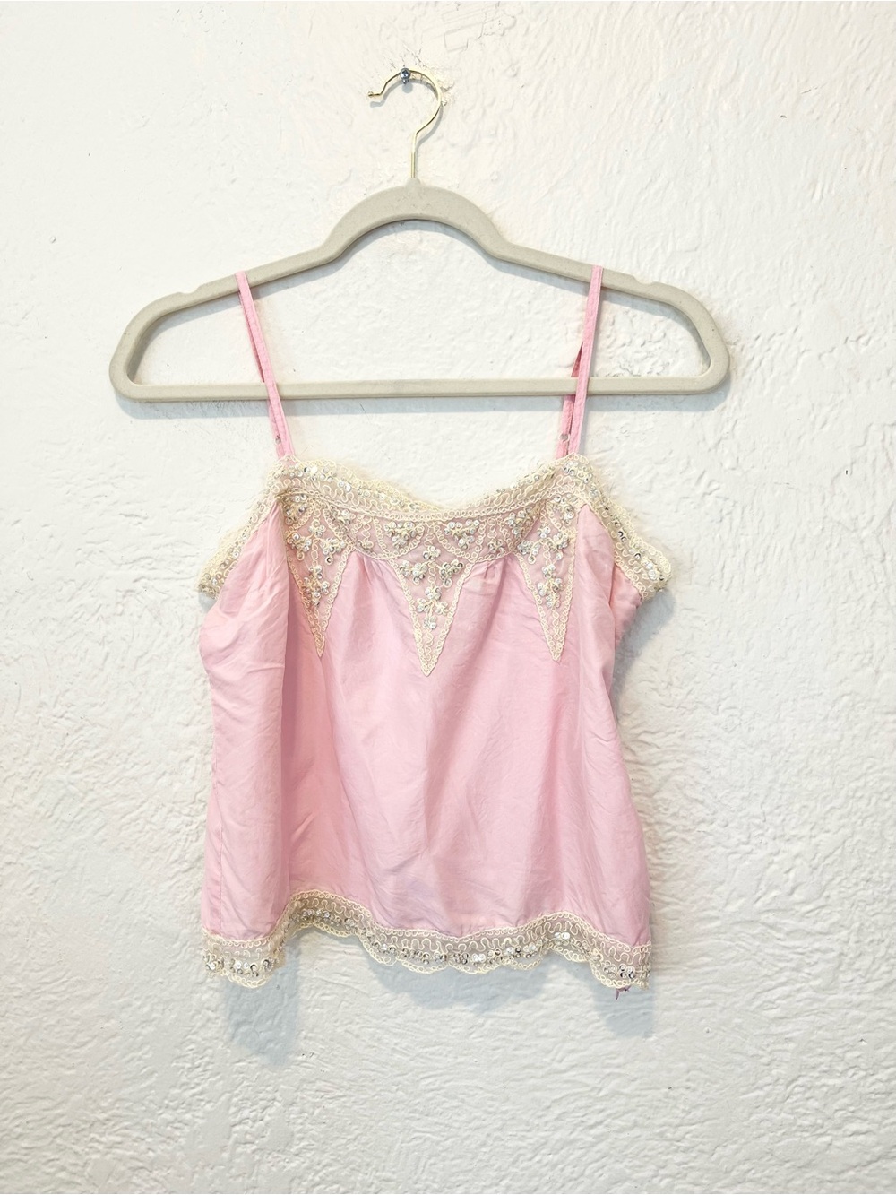 Vintage Silk Feminine Pink Lace-Trim Camisole Top Fairy 90s Y2K